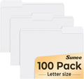 SUNEE File Folders Letter Size White, 100 Pack Manilla Folders 8.5 x 11 1/3-Cut by SUNEE