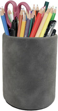 Leather Pen Holder, Dark Gray Pencil Holder, Desktop Elegant Pen Holder by Fosinz