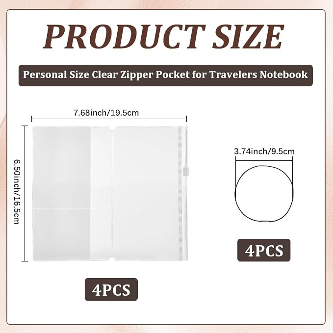 CRASPIRE 4Pcs Zipper Pocket for Travelers Notebook Accessories - Image 2