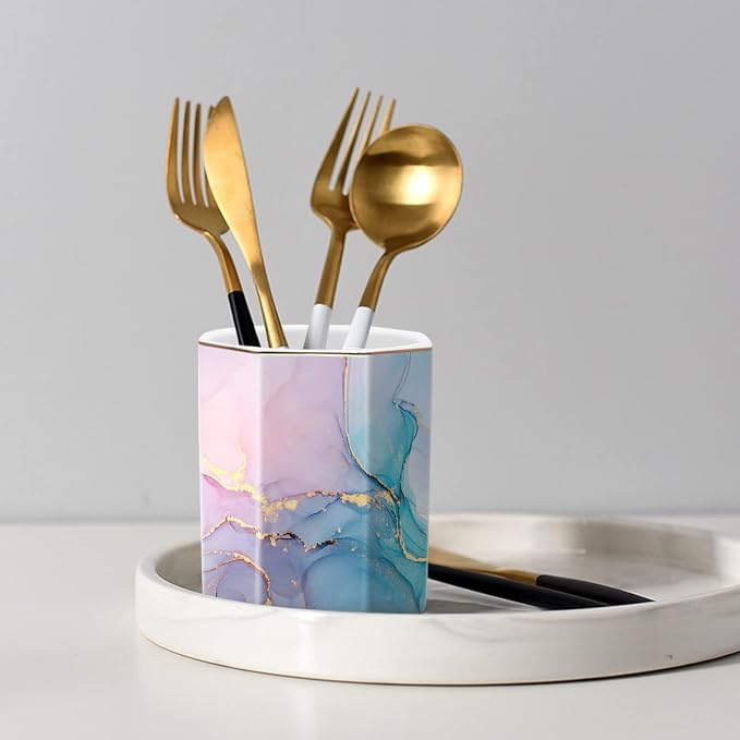 Ceramic Marble Pen Holder, Cute Stationery Holder - Image 4