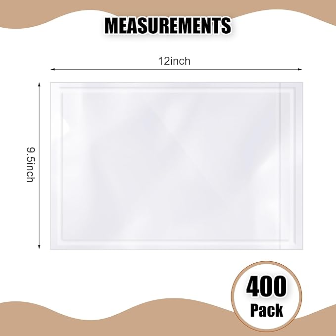Cholemy 400 Pcs 9.5 x 12 in Clear Packing Slip Pouches Shipping Label Sleeves - Image 2