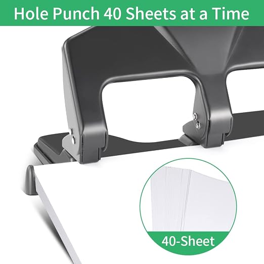 AFMAT 3 Hole Punch Heavy Duty, 40-Sheet Three Hole Punch, 50% Reduced Effort - Image 2