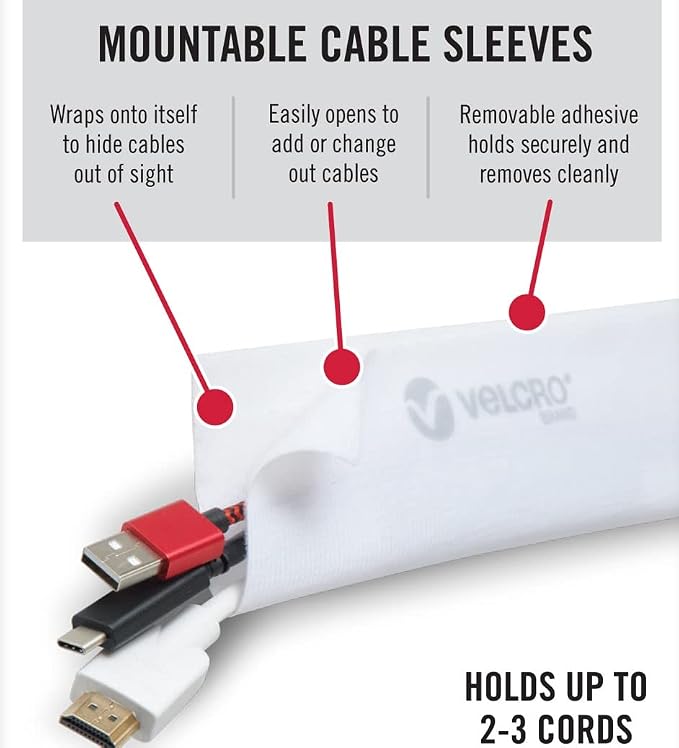 VELCRO Brand Cable Sleeves. Organize Messy Wires on Desk, Behind TV or Game - Image 2