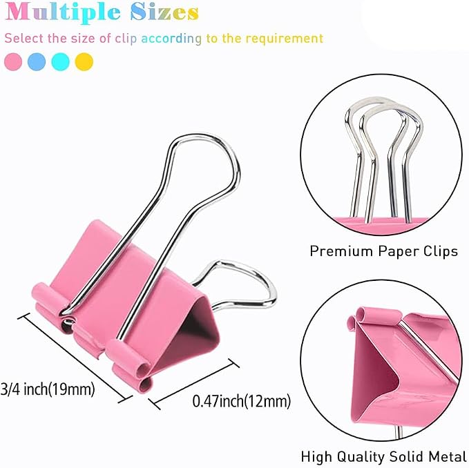 Small Binder Clips, 80 Pack, 3/4 Inch, 0.75 Inch, Standard 19mm, Mulitcolor - Image 2