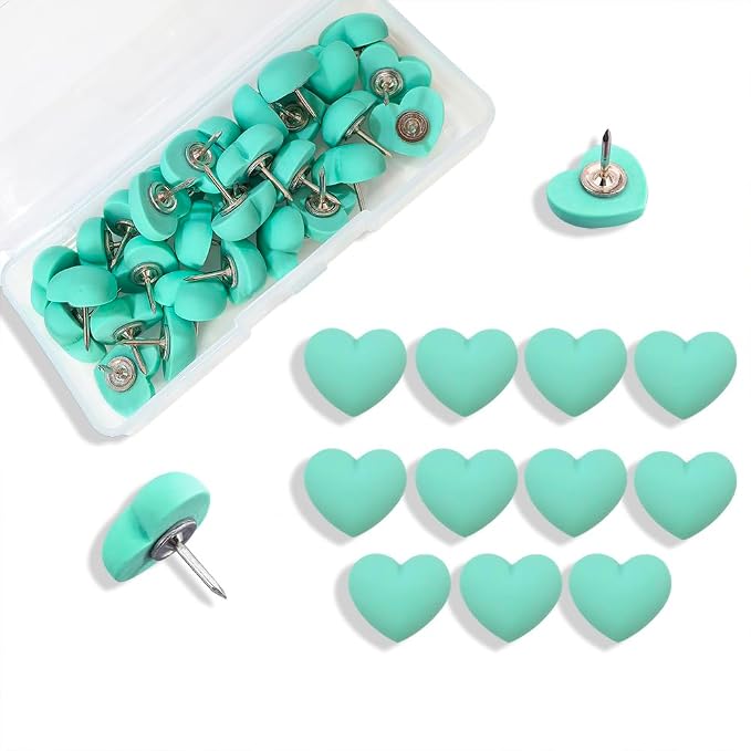 28pcs Decorative Cute Push Pins Heart Green Thumbtacks Thumb Tacks Pushpins by Aoxsie
