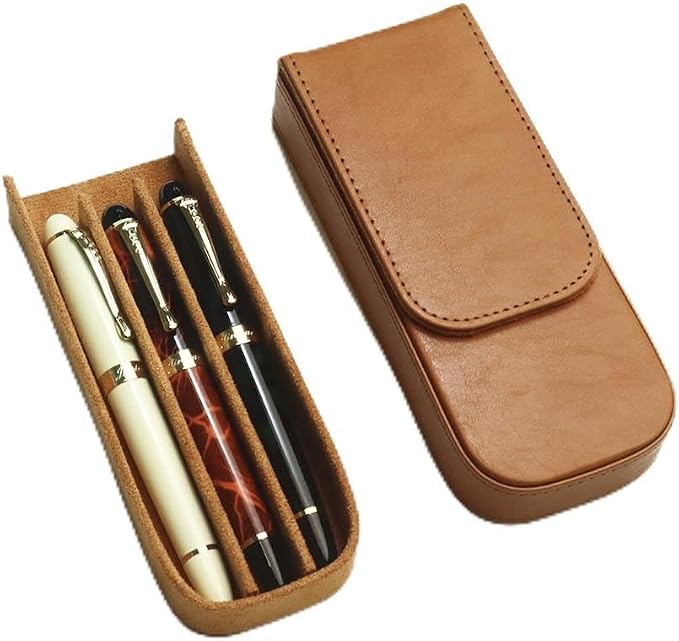 Leather Triple Pen Case Pencil Pouch Holder by MIVLXLX