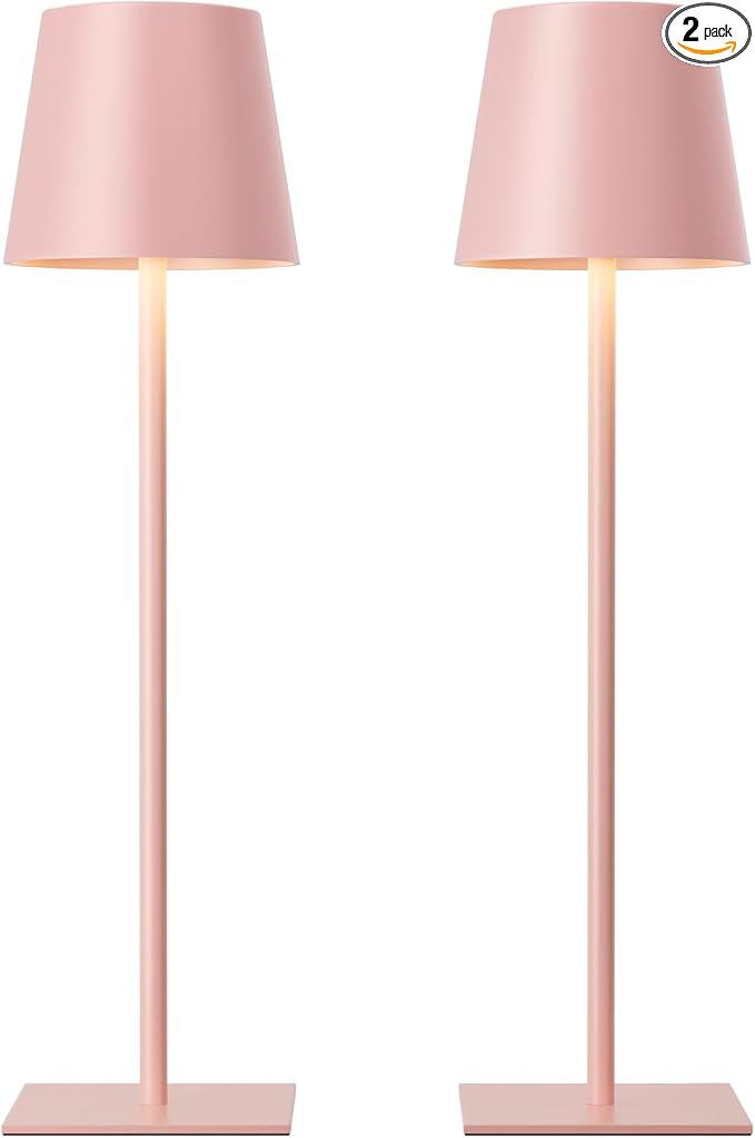 Kakanuo Pink Cordless Rechargeable Table Lamp, 2 Pack Portable Desk Lamp by KakanuoLightings