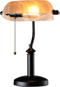 TORCHSTAR Pale Yellow Glass Bankers Desk Lamp by TORCHSTAR