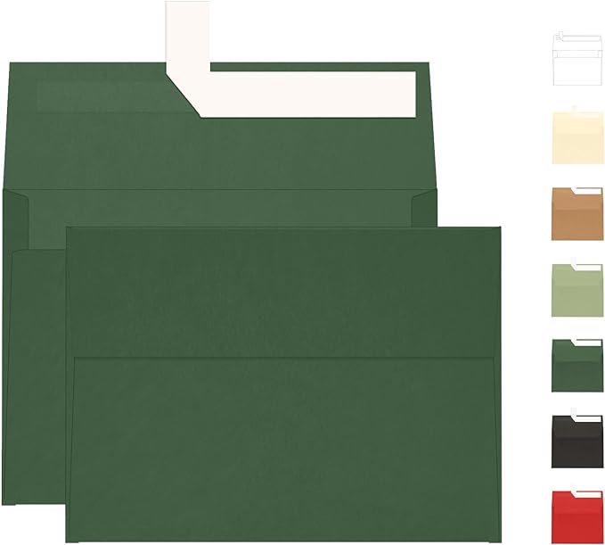 100 Pack Dark Green Envelopes 5x7, Goefun A7 Self Seal Printable Envelopes by Goefun