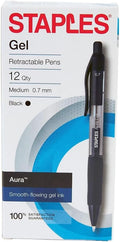 STAPLES Retractable Gel Pens, Medium Point 0.7mm, 36 Pack – Aura Smooth‑Writing by Staples