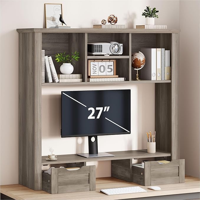 Desk Shelf with Computer Monitor Stand, 37.4''W Desktop Bookshelf Display Rack by Homiflex