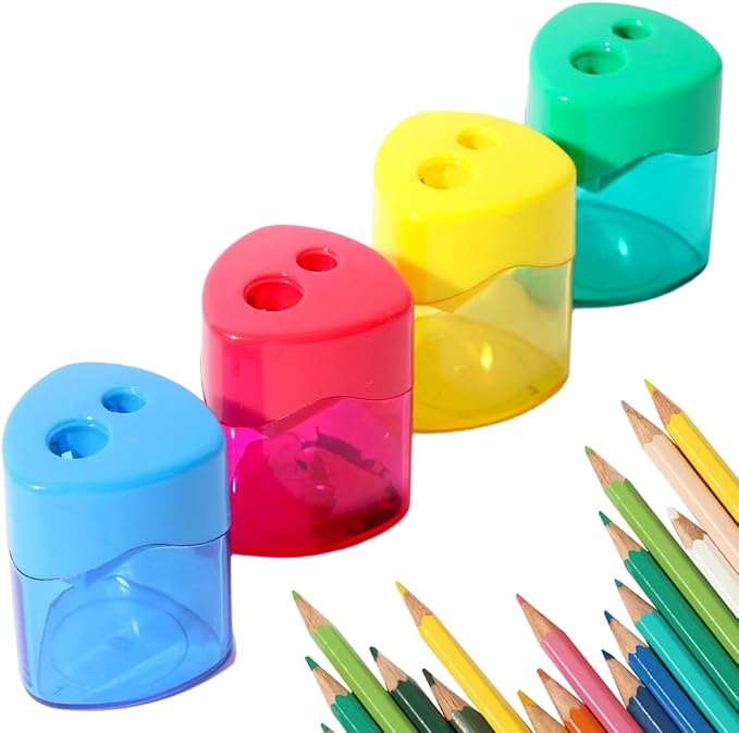 4 Pcs Pencil Sharpeners with Lid, Dual Holes Compact Colored Handheld Pencil by LBZLBZ