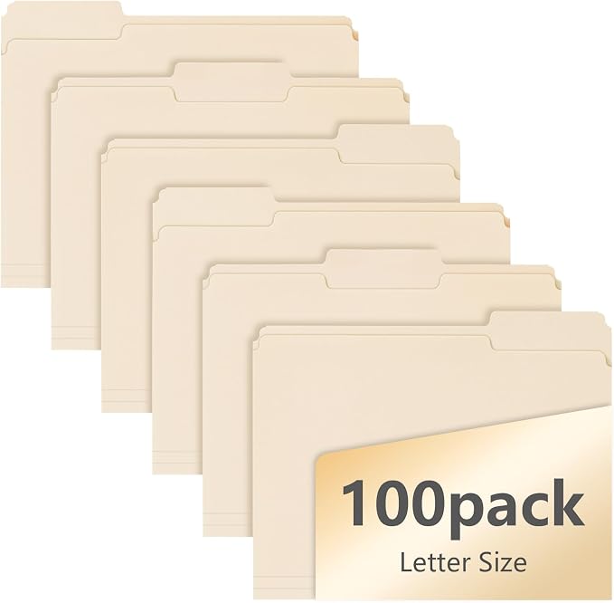 100 Pack Manila File Folders, 1/3-Cut Tab, Letter Size, 8.5x11 inches, Easy by GOGODUCKS