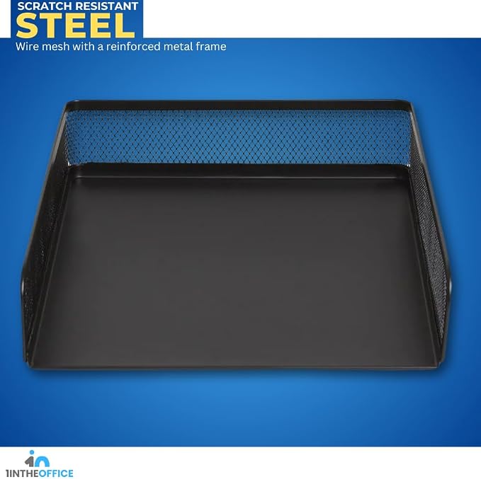 1InTheOffice Stackable Letter Tray, Matte Black Wire Mesh Front-Load Letter Tray - Image 4