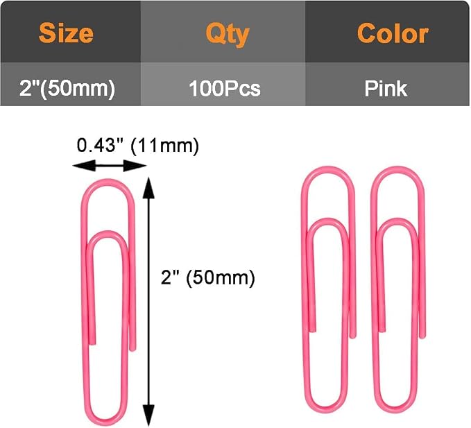 Vinaco Paper Clips Pink, 100 Pack Large Paper Clips 2 Inch, Durable & Rust - Image 2