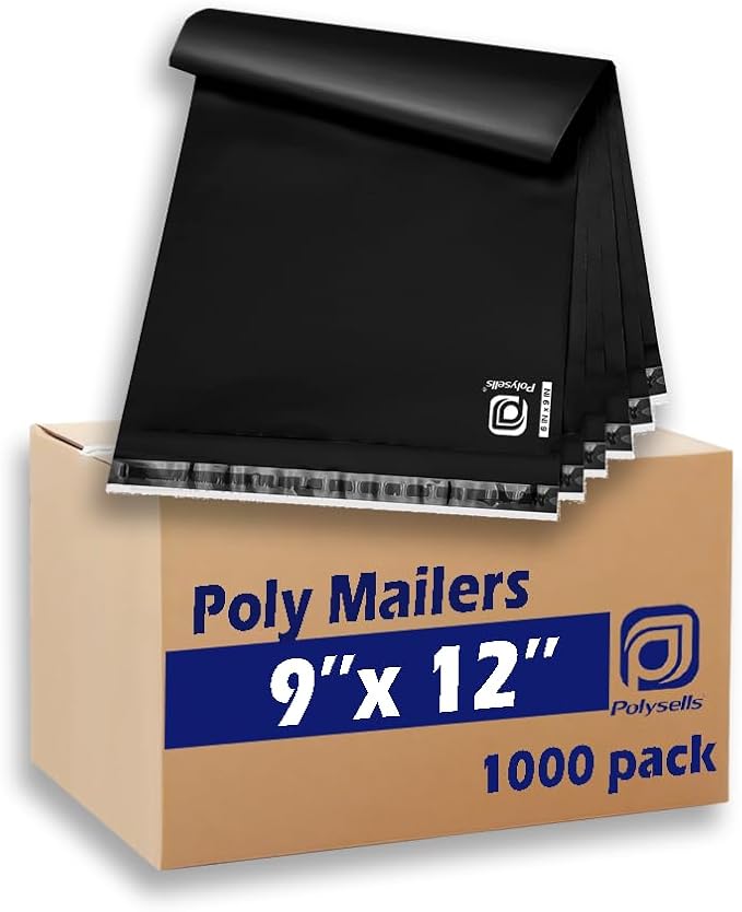 POLYSELLS 1000 pcs 9x12 Inches Black Poly Mailers Shipping Envelopes, Strong by POLYSELLS
