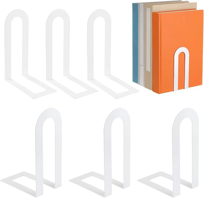Chunful 6 Pcs White Book Ends for Shelves Modern Metal Bookends Decorative by Chunful