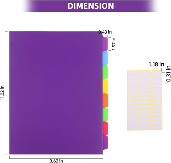 Colorful Binder Dividers with Tabs, Plastic Index with 8-Tabs, - Image 3
