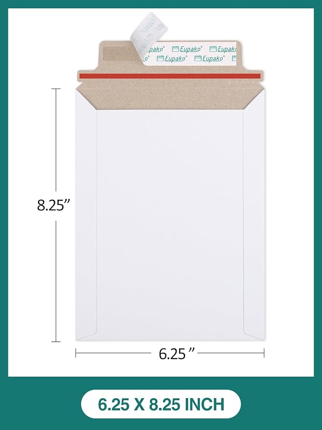 Eupako 100 Pack 6x8 Photo Document Mailer White Stay Flat Self-Seal Cardboard - Image 2