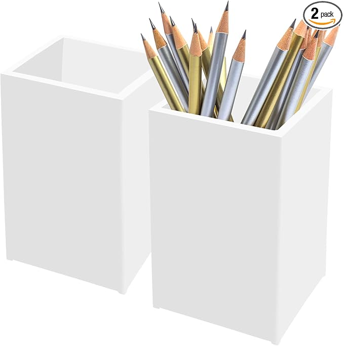 White Acrylic Pencil Pen Holder Cup 2 Pack, Desk Accessories Holder, Makeup by Cerpourt