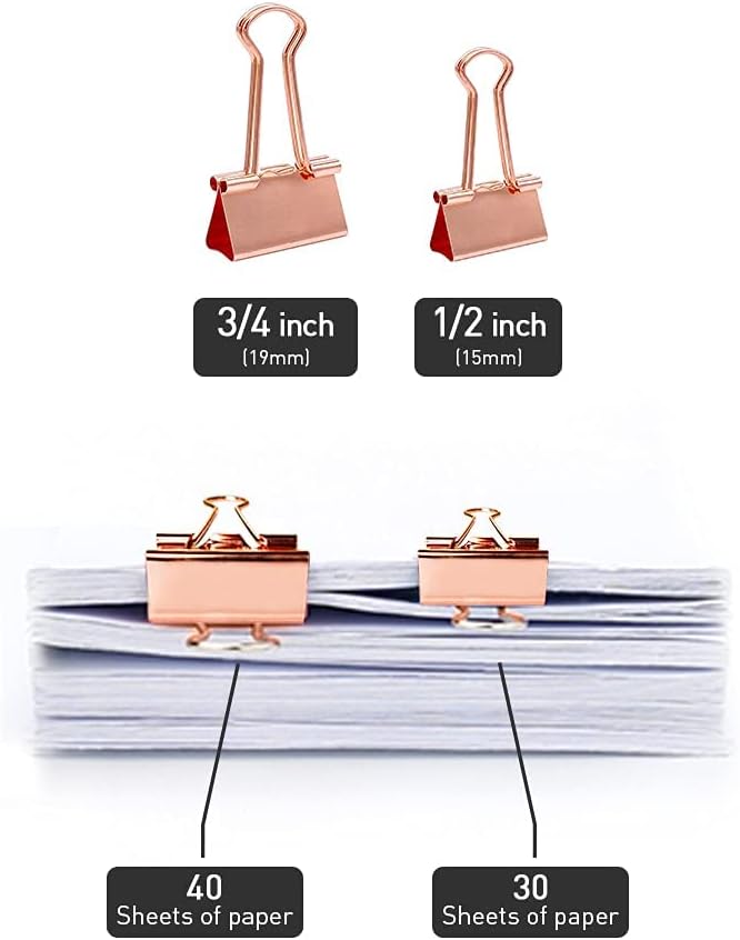 Mini Binder Clips, 120 Pack, 5/8 Inch, Standard 15mm, Rose Gold, Binder Paper - Image 3