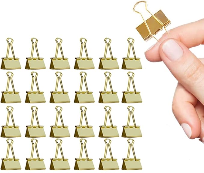 Medium Binder Clips Width 1.25 Inch Capacity 0.6 Inch Gold 24 PCS, Binder Clips by Makanu