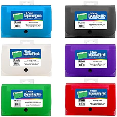 BAZIC Products 13-Pocket Poly Expanding File, Coupon/Check Size, 6-Set | by BAZICProducts