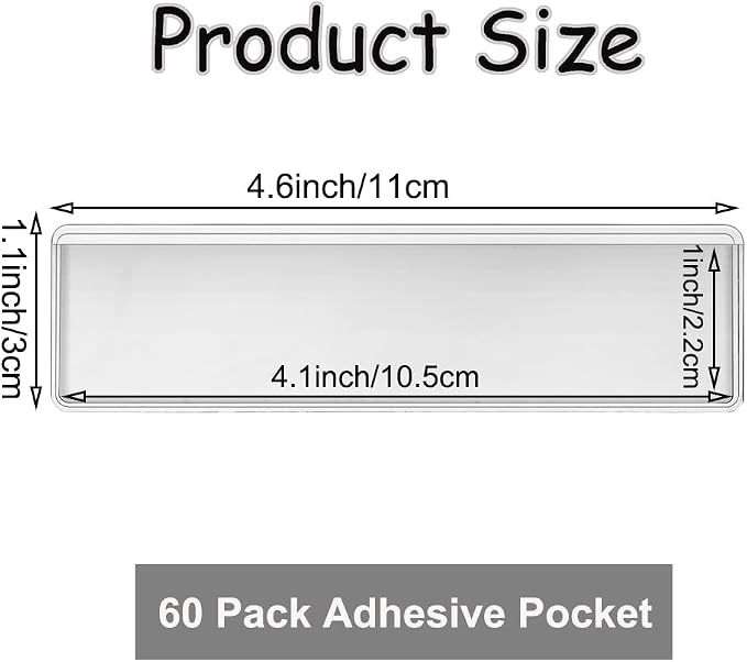 60 Pack Clear Self Adhesive Label Pockets, 4 x1 Inch Label Holders Index Card - Image 2