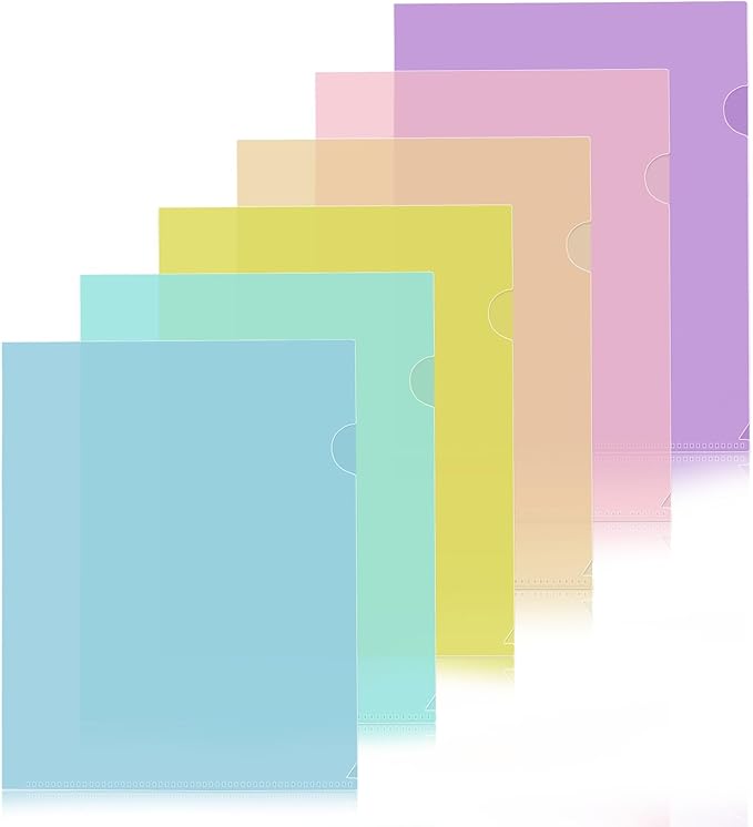6 Pack Plastic File Folders, Letter Size Clear Project Sleeves by KIOEEE