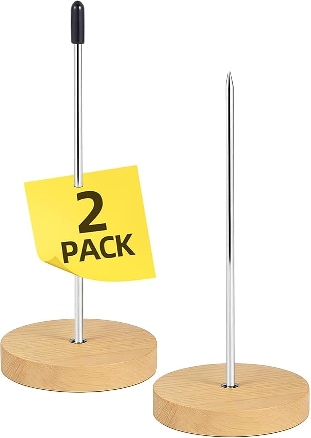 2Pcs Desk Receipt Holder, Bill Fork Receipt Spike, Heavy-Duty Wooden Base by AMZAOMNN