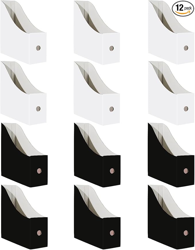 Limitliho 12 Pack White and Black Cardboard Magazine Holder, Magazine File by Limitliho