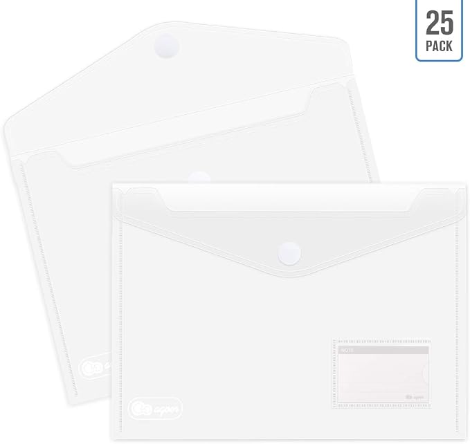 ABSOFINE 25 Pack Transparent Plastic Envelope Folders, A4 Letter Size, 100% - Image 8