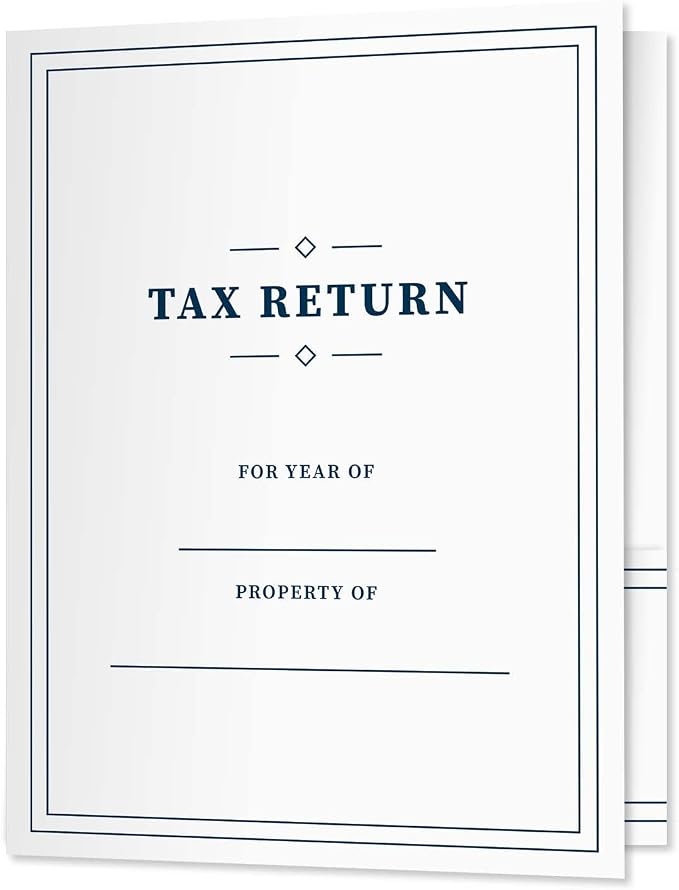 Professional Navy Border Tax Return Folders / 25 Sleek Blue and White 2 Pocket by SBLABELS