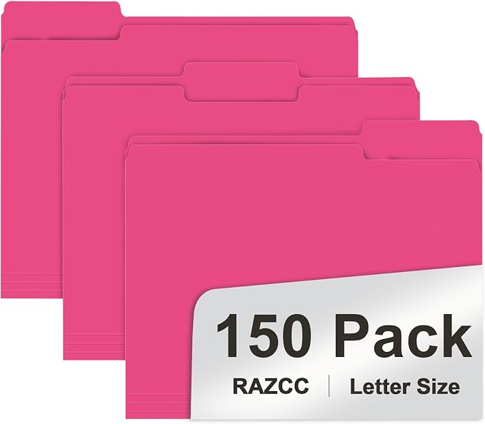 File Folder, RAZCC 150 Pack 1/3 Cut Tab File Folders Letter Size, Folders by RAZCC