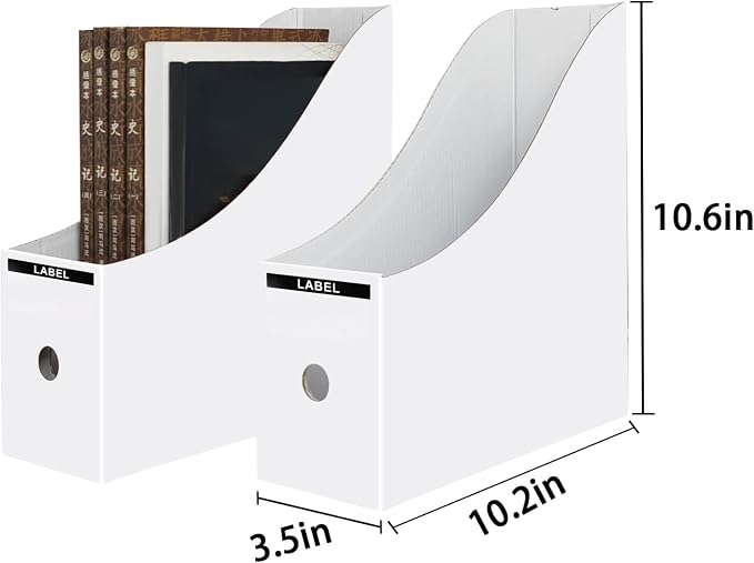 Limitliho 2 Pack White Magazine Holde, Vertical Book Bins - Image 5