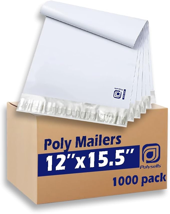 POLYSELLS 1000 pcs 12x15.5 Inches White x Silver Poly Mailers Shipping Envelopes by POLYSELLS