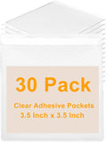 30 PCS Clear Adhesive Pockets, 3.5" x 3.5" Plastic Index Card Holder Square by Kyuionty