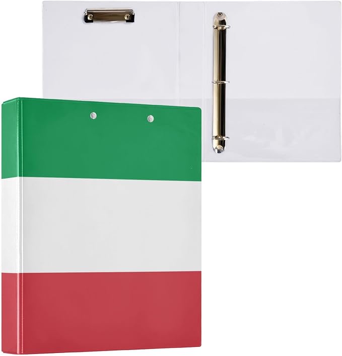 Italian Flag 3-Ring Binder, 1.5 Inch D-Ring Organizer Folder Clipboard Binder - Image 3