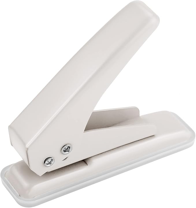 Single Hole Puncher, 1/4" Hole, 20 Sheet Capacity, Ivory White, 1 Pack | Metal by Tamaki