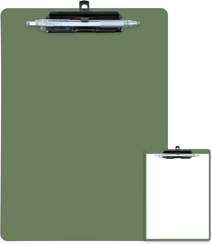 FRETONBA Clipboard with Pen Holder, Plastic Clipboard with Low Profile Metal by FRETONBA