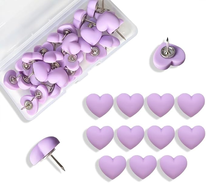 28pcs Decorative Cute Push Pins Heart Purple Thumbtacks Thumb Tacks Pushpins by Aoxsie