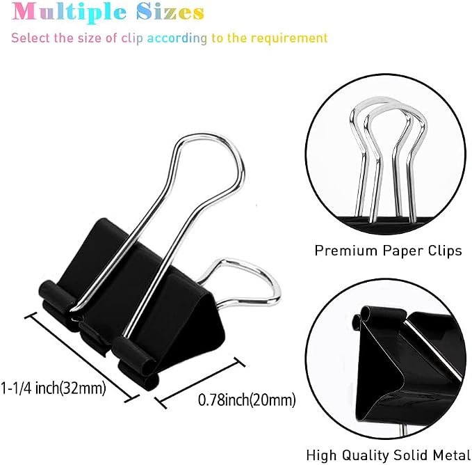 Medium Binder Clips, 144 Pack, 1-1/4 Inch, 1.25 Inch, Standard 32mm, Capacity - Image 2