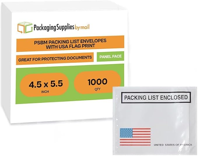 PSBM Bulk 1000 Pack 4 1/2" x 5 1/2" Back Loading Packing List Envelopes - Image 2