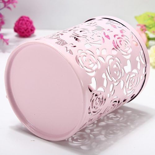 2 Pack Hollow Rose Flower Pattern Metal Pen Pencil Pot Cup Holder Desk - Image 2