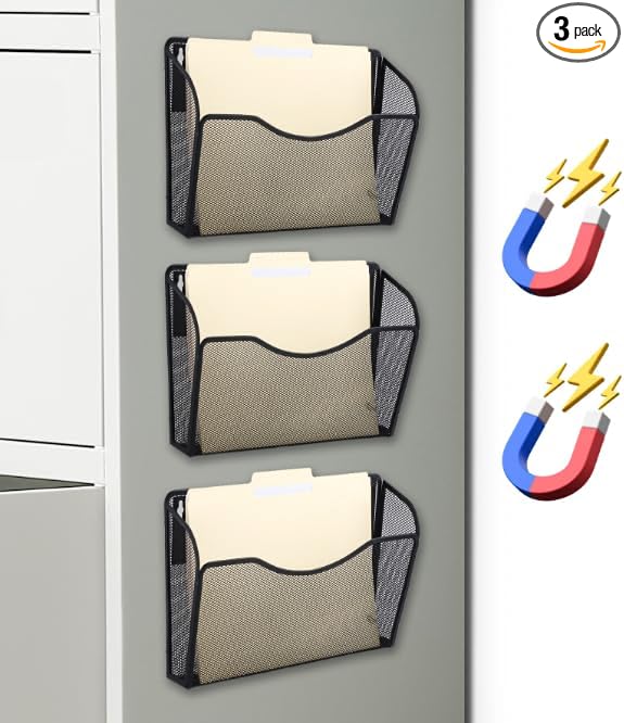 EASEPRES Magnetic 3 Single Pocket Mesh Hanging File Organizer, Vertical Wall by EASEPRES