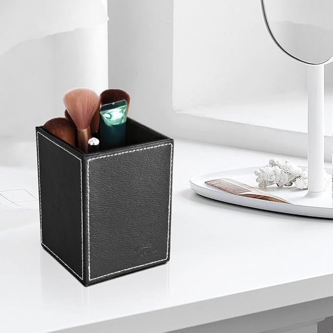 Pen Pencil Holder Cup Container PU Leather Desk Organizer Stand Decor Brush - Image 4