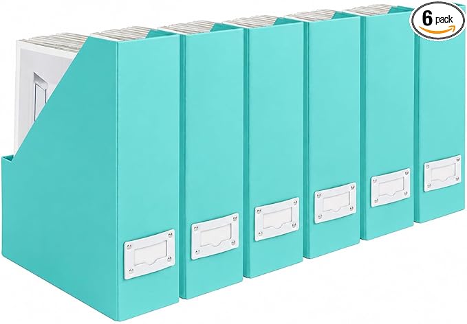 BLU MONACO Set of 6 Aqua Magazine File Holders | Foldable Magazine Storage Boxes by Blu_Monaco