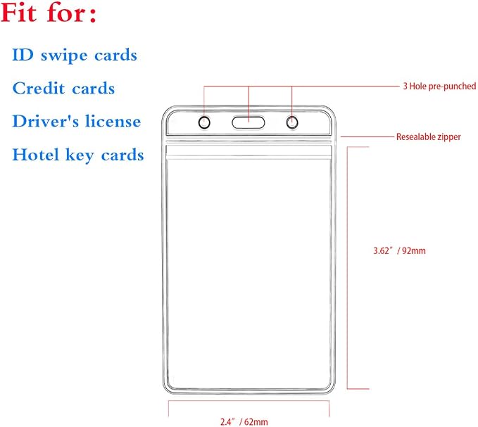 Vertical ID Badge Holders Sealable Waterproof Clear Plastic Holder, Fits - Image 2