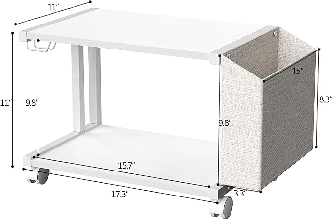 VEDECASA 2 Tier Modern White Wooden Under Desk Printer Stand - Image 4