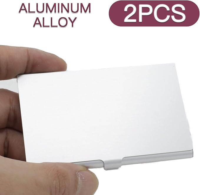 Pack of 2 Silver Metal Business Card Holder, Aluminum Alloy Business Card Case - Image 3